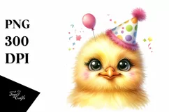 Baby Chick with Party Hat Watercolor Clipart Product Image 1