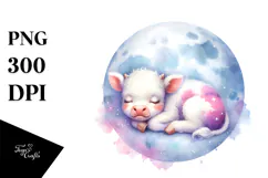 Cute Baby Cow Sleeping PNG Product Image 1