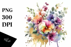 bouquet with Splash and Sweet Pea | Sublimation | Clipart Product Image 1