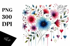 Colorful Flower with Hanging Hearts PNG Product Image 1