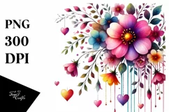 Colorful Flower with Hanging Hearts PNG Product Image 1