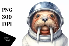 Funny Walrus with Astronaut Helmet PNG Product Image 3