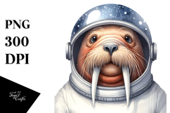 Funny Walrus with Astronaut Helmet PNG Product Image 1