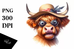 Cow Enthusiastic Highland Cow with Sun Hat Clipart Product Image 3
