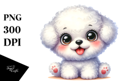 Watercolor Happy Cute Cartoon Bichon Frise PNG Product Image 1