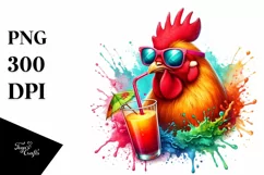 Chicken Drinking Colorful Drink | Watercolor Clipart Product Image 1