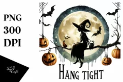 Witch on Moon with Pumpkins, Vintage PNG Product Image 1