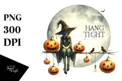 Hang Tight WITCH Retro Halloween PNG Product Image 1