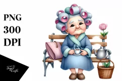 Old Lady Character on Bench with Hair Curlers | Sublimation Product Image 3