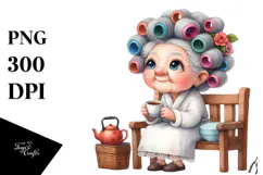 Old Lady Character on Bench with Hair Curlers | Sublimation Product Image 1