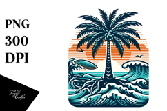 Retro Tropical Tree Surf, PNG Product Image 1