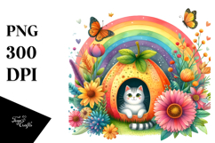 Illustration of Cat House with Rainbow | Sublimation Clipart Product Image 1