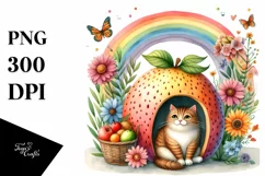 Illustration of Cat House with Rainbow | Sublimation Clipart Product Image 1