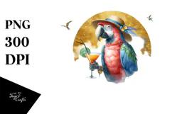 Parrot in Beachwear Drinking Cocktail PNG Product Image 1