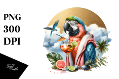 Parrot in Beachwear Drinking Cocktail PNG Product Image 1