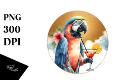 Parrot in Beachwear Drinking Cocktail PNG Product Image 1