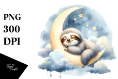 Whimsical Baby Sloth Sleeping on Moon PNG Product Image 1