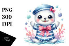 Baby Seal in Sailor Suit PNG Product Image 1