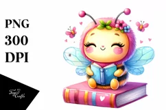 Cute Baby Bee with a Book | Sublimation | Clipart Product Image 1