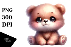 Cartoon Baby Bear with Morning Glory, Watercolor PNG Product Image 1