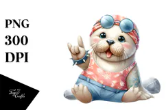 Cute Baby Walrus Rocker Summer PNG Product Image 1