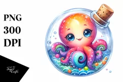 Colorful Baby Octopus Sitting | Sublimation Clipart Product Image 3