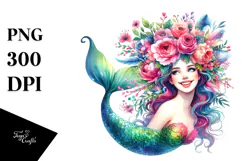 Vibrant Drawing of Smiling Mermaid PNG Product Image 1