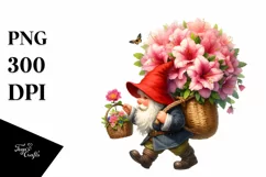 Detailed Watercolor Gnome with Azalea Bouquet | Sublimation Product Image 1