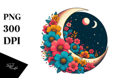 Retro Colorful Half Moon with Flowers PNG Product Image 1