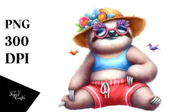 Whimsical Watercolor Adorned Baby Sloth PNG Product Image 1