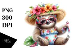 Adorned Baby Sloth with Beachwear PNG Product Image 1