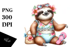 Adorned Baby Sloth with Beachwear PNG Product Image 1