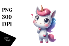 Expressive Unicorn with Thoughtful Look Watercolor PNG Product Image 1