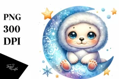 Cute Baby Seal on Moon PNG Product Image 3
