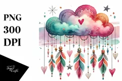 Colorful Cloud with Hanging Hearts PNG Product Image 1