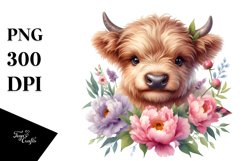 Cute Baby Highland Cow Peonies Floral Frame | Sublimation | Product Image 3
