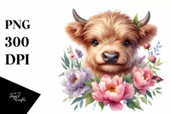Cute Baby Highland Cow Peonies Floral Frame | Sublimation | Product Image 3