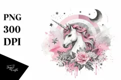 Unicorn Moon Flowers Stars Clipart |T-shirt, Mug PNG Product Image 1