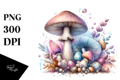 Detailed Pastel Shiny Mushroom Watercolor PNG Product Image 1