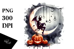Demon on Moon Halloween Clipart PNG Product Image 1