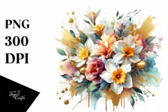 Vibrant Gold Foil Bouquet with Narcissus | Clipart Product Image 3