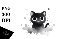 Funny Washed Watercolor Black Cat Image, Transparent PNG Product Image 1