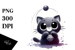 Funny Washed Watercolor Black Cat Image, Transparent PNG Product Image 1