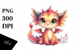 Cute Watercolor Baby Dragon Smiling Sitting | Sublimation Product Image 1