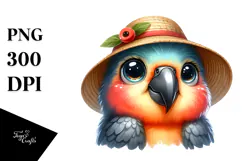 Watercolor Funny Parrot Sun Hat | Sublimation Clipart Product Image 1
