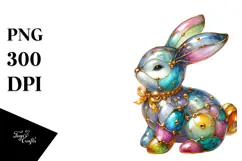 Colorful Diamond Bunny on Splashy Background PNG Product Image 1