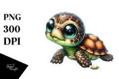 Digital Watercolor Cute Baby Turtle, Transparent PNG Product Image 1
