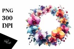 Colorful Floral Frame with Orchid PNG Product Image 3