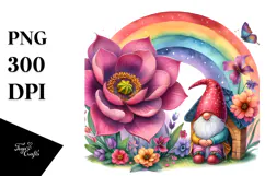 Illustration of Gnome House with Large Flower and Colorful Product Image 1