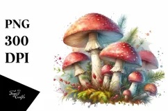 Detailed Mushroom Watercolor Splash PNG Product Image 1